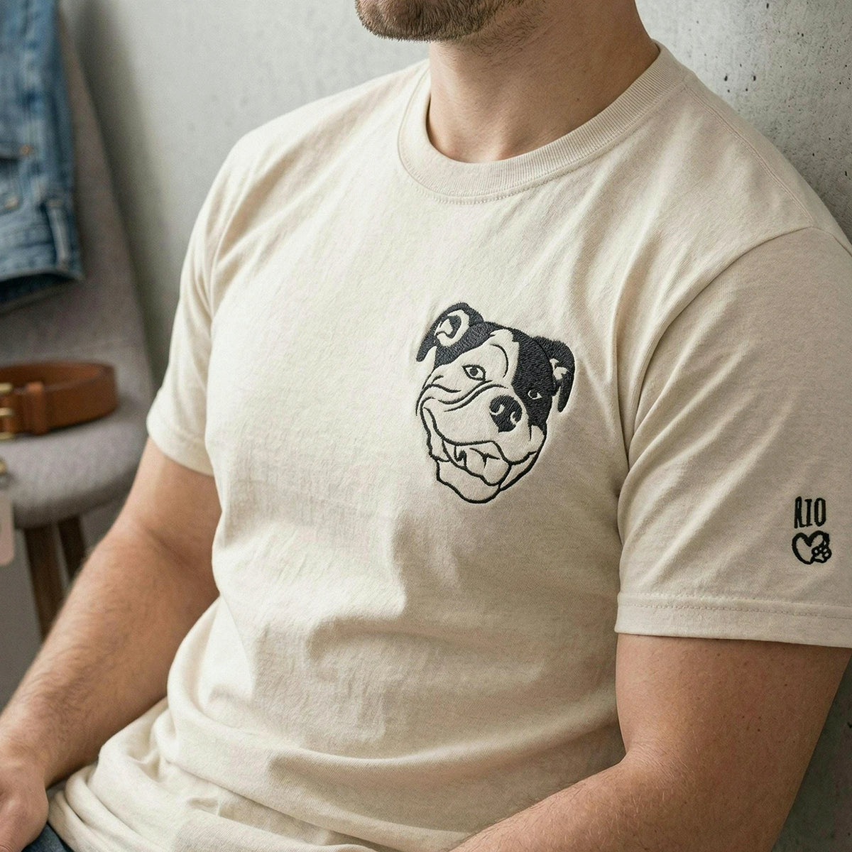 Custom New Dog Outline T-Shirt for Dad - Embroidered Pet Photo Tee & Name - First Time Dog Dad Gift for Him
