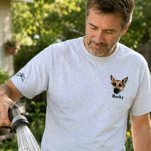 Custom Dog Memorial T-Shirt for Dad - Embroidered Pet Photo Portrait Tee & Name - Dog Loss Sympathy Gift for Him