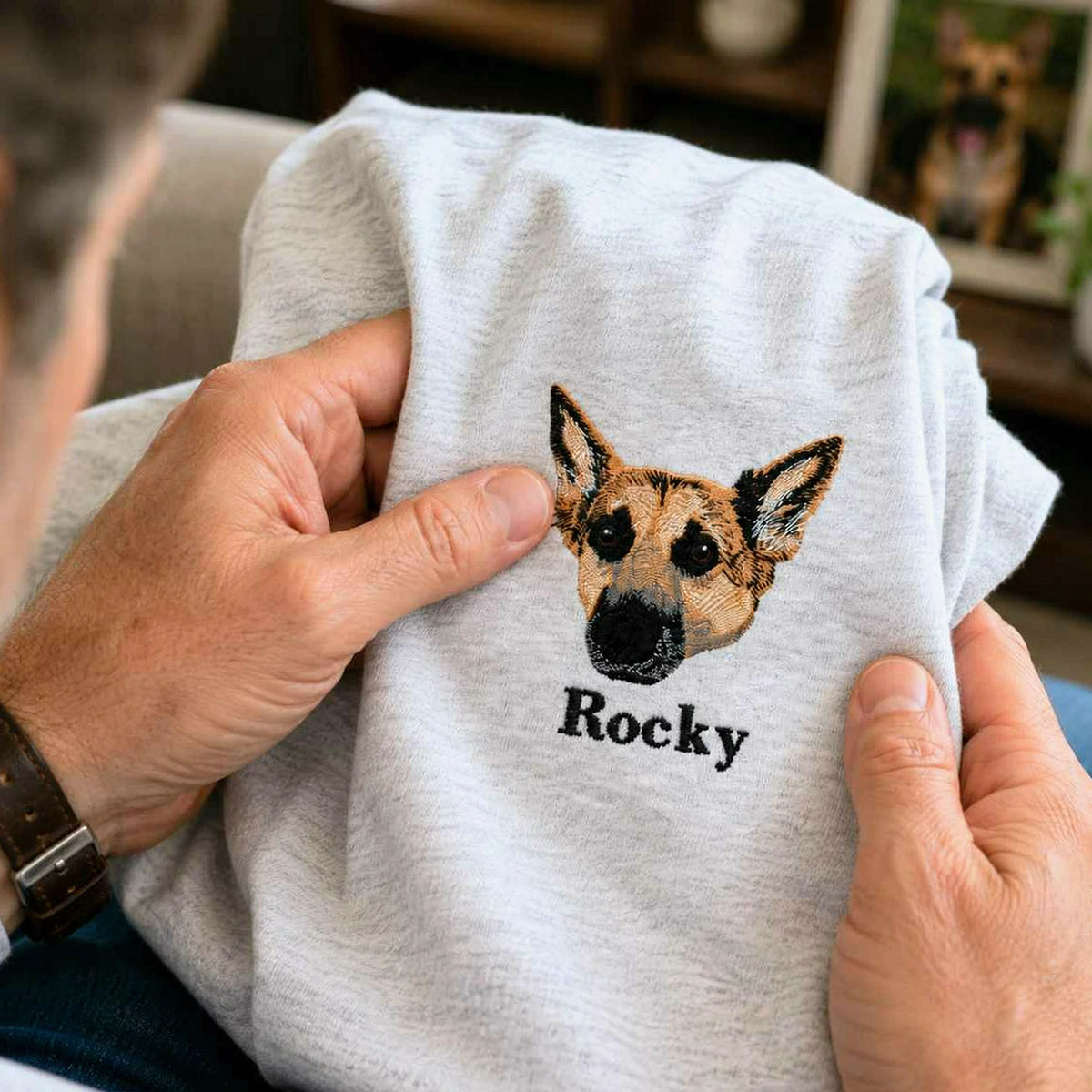 Custom Dog Memorial T-Shirt for Dad - Embroidered Pet Photo Portrait Tee & Name - Dog Loss Sympathy Gift for Him
