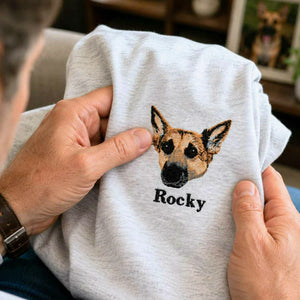 Custom Dog Memorial T-Shirt for Dad - Embroidered Pet Photo Portrait Tee & Name - Dog Loss Sympathy Gift for Him