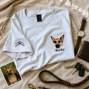 Custom Dog Memorial T-Shirt for Dad - Embroidered Pet Photo Portrait Tee & Name - Dog Loss Sympathy Gift for Him