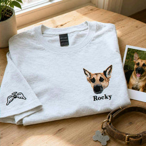 Custom Dog Memorial T-Shirt for Dad - Embroidered Pet Photo Portrait Tee & Name - Dog Loss Sympathy Gift for Him