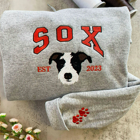 Custom New Dog Portrait Sweatshirt for Dad - Embroidered Pet Photo Crewneck & Name - First Time Dog Dad Gift for Him