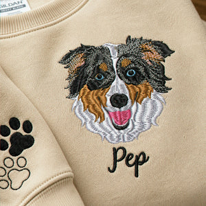 Custom Dog Memorial Sweatshirt for Dad - Embroidered Pet Photo Portrait Crewneck & Name - Dog Loss Sympathy Gift for Him