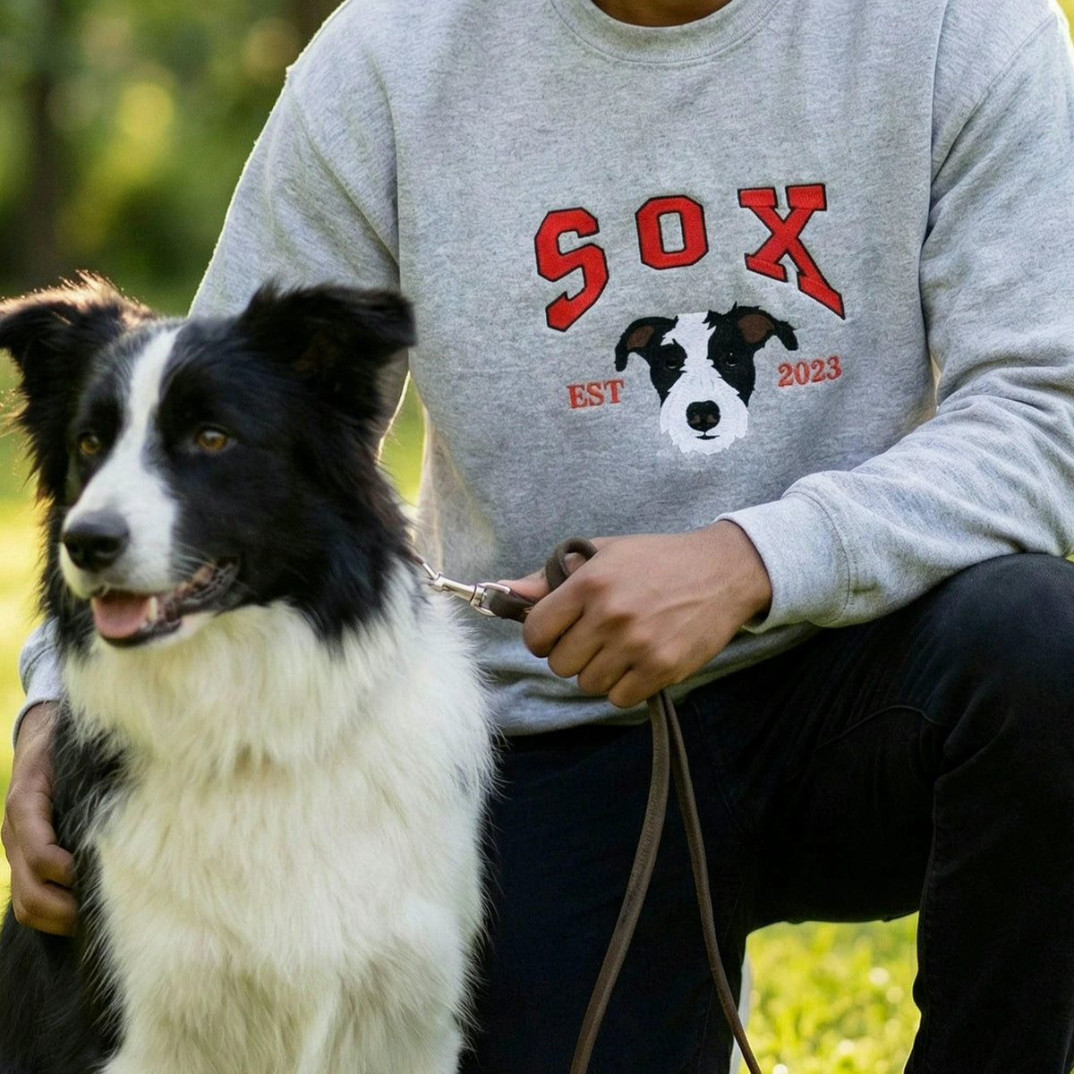 Custom New Dog Portrait Sweatshirt for Dad - Embroidered Pet Photo Crewneck & Name - First Time Dog Dad Gift for Him
