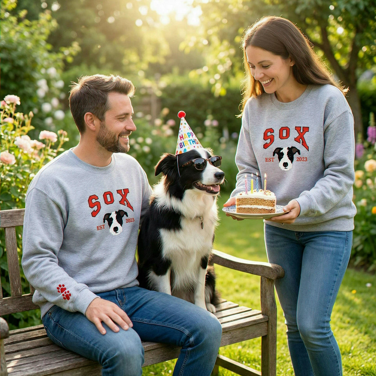 Custom New Dog Portrait Sweatshirt for Dad - Embroidered Pet Photo Crewneck & Name - First Time Dog Dad Gift for Him