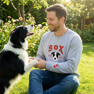 Custom New Dog Portrait Sweatshirt for Dad - Embroidered Pet Photo Crewneck & Name - First Time Dog Dad Gift for Him