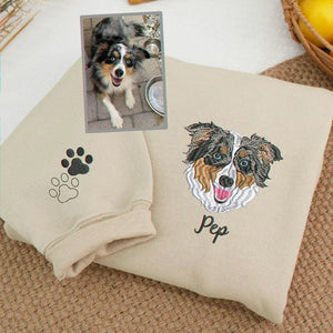 Custom Dog Memorial Sweatshirt for Dad - Embroidered Pet Photo Portrait Crewneck & Name - Dog Loss Sympathy Gift for Him
