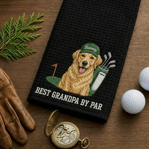 Custom Embroidered Dog Dad Photo Golf Towel - Embroidered Pet Face Portrait Father's Day Gift for Men