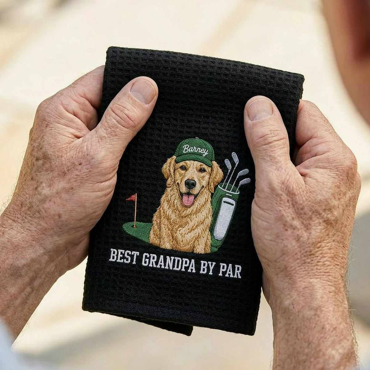 Custom Embroidered Dog Dad Photo Golf Towel - Embroidered Pet Face Portrait Father's Day Gift for Men