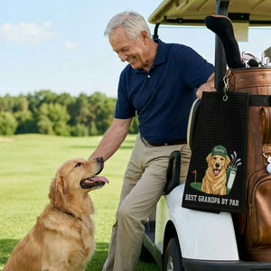 Custom Embroidered Dog Dad Photo Golf Towel - Embroidered Pet Face Portrait Father's Day Gift for Men