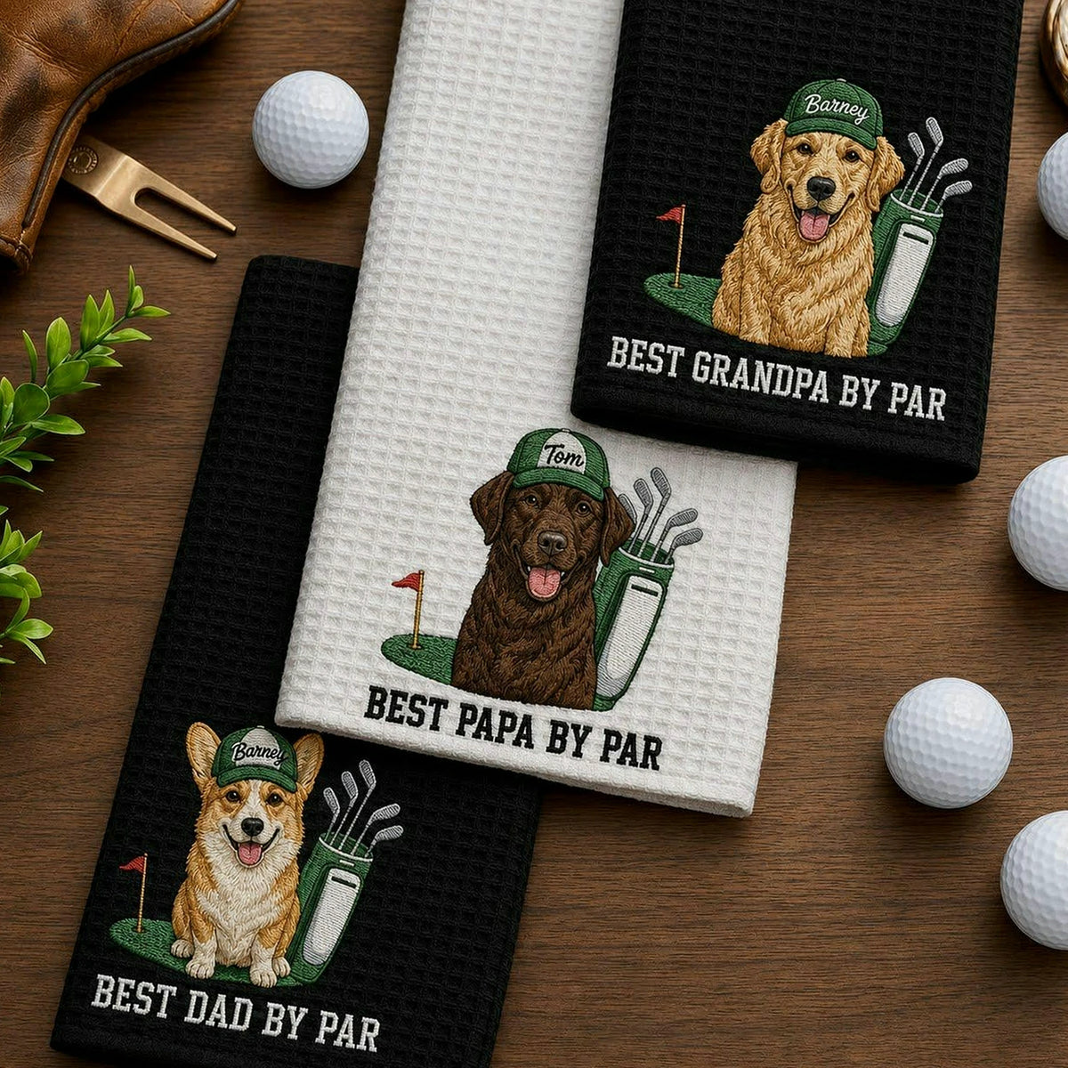 Custom Embroidered Dog Dad Photo Golf Towel - Embroidered Pet Face Portrait Father's Day Gift for Men