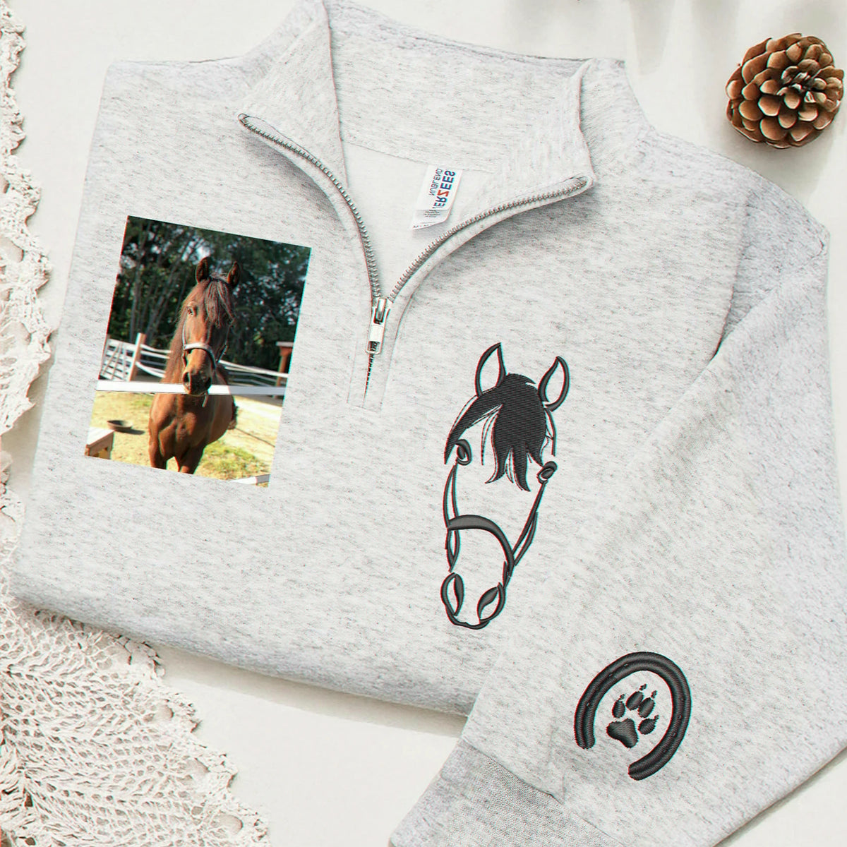 Custom Dog Outline Quarter-Zip for Birthday Grandpa - Minimalist Embroidered Pet Photo 1/4 Zip Pullover & Name - Gift for Him