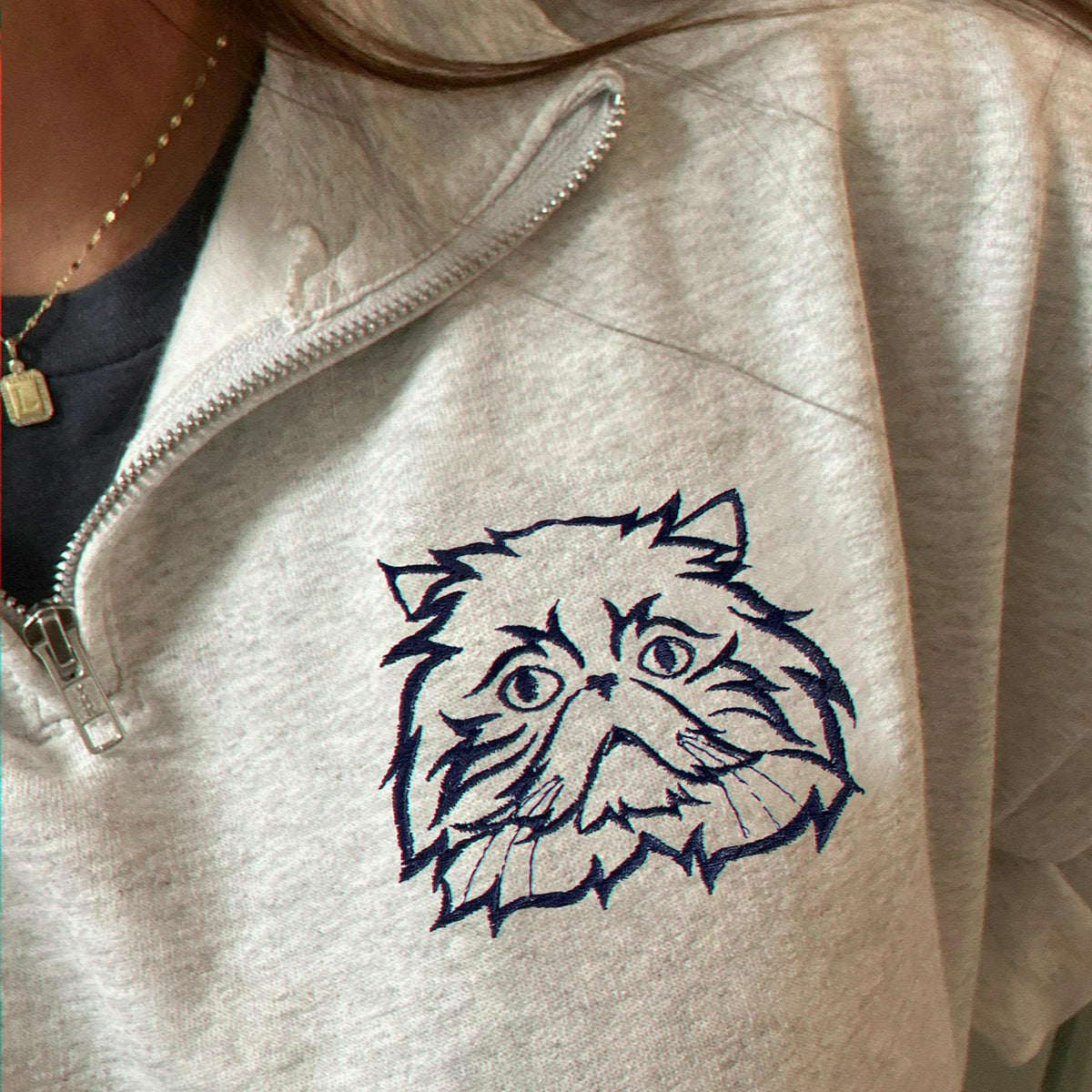 Custom Dog Outline Quarter-Zip for Birthday Grandpa - Minimalist Embroidered Pet Photo 1/4 Zip Pullover & Name - Gift for Him