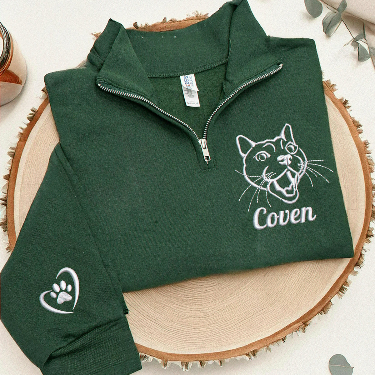 Custom Dog Outline Quarter-Zip for Birthday Grandpa - Minimalist Embroidered Pet Photo 1/4 Zip Pullover & Name - Gift for Him