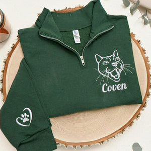 Custom Dog Outline Quarter-Zip for Birthday Grandpa - Minimalist Embroidered Pet Photo 1/4 Zip Pullover & Name - Gift for Him