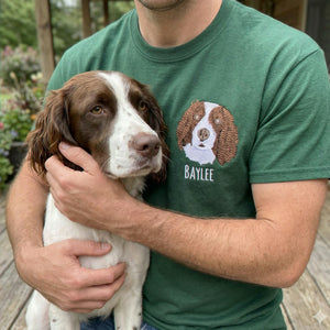 Custom Dog Portrait T-Shirt for Birthday Dad - Embroidered Pet Photo Tee & Name - Gift for Him