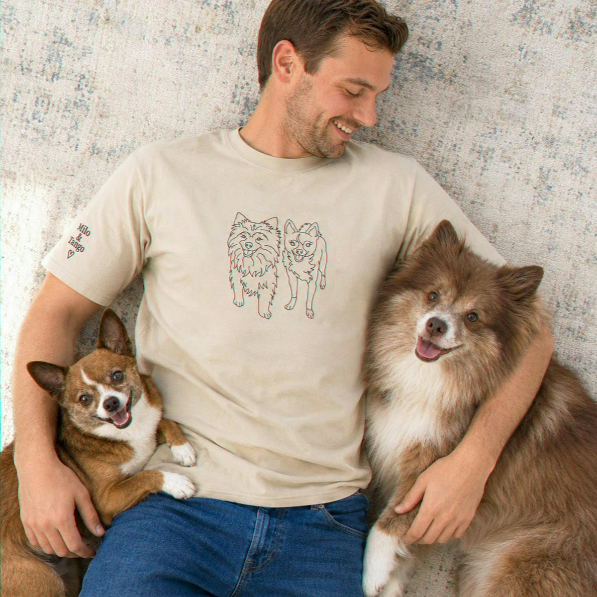 Custom Dog Outline T-shirt for Birthday Boyfriend - Minimalist Embroidered Pet Photo Tee & Name - Gift for Him