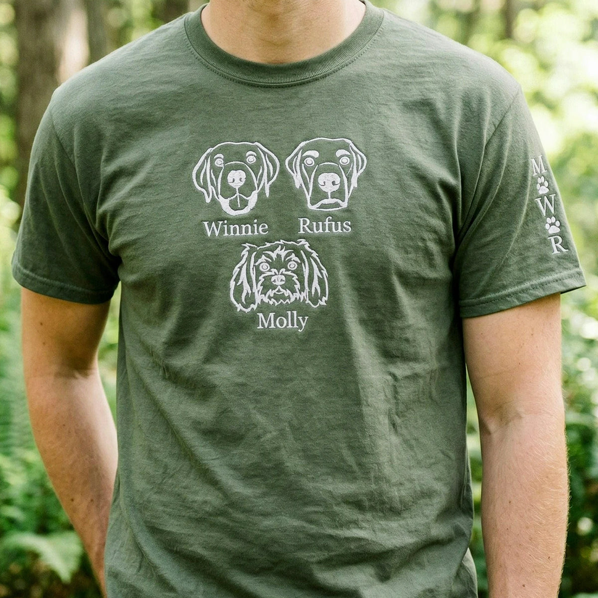 Custom Multiple Pet Photo T-Shirt for Men - Embroidered Dog Portrait, Name's Birthday Gift