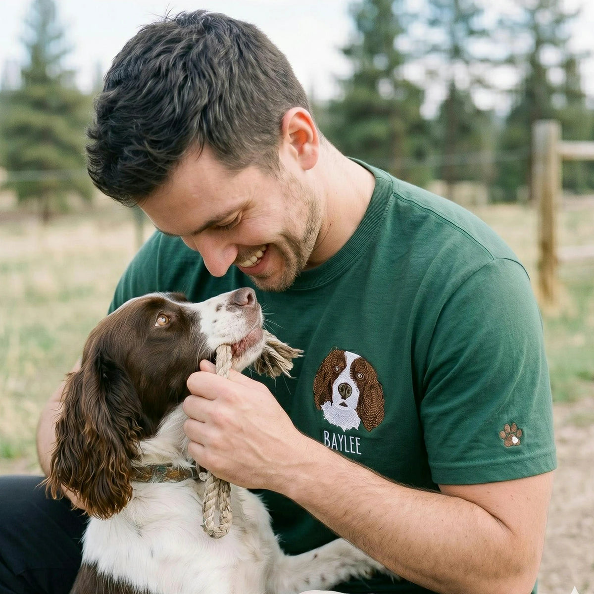 Custom Dog Portrait T-Shirt for Birthday Dad - Embroidered Pet Photo Tee & Name - Gift for Him