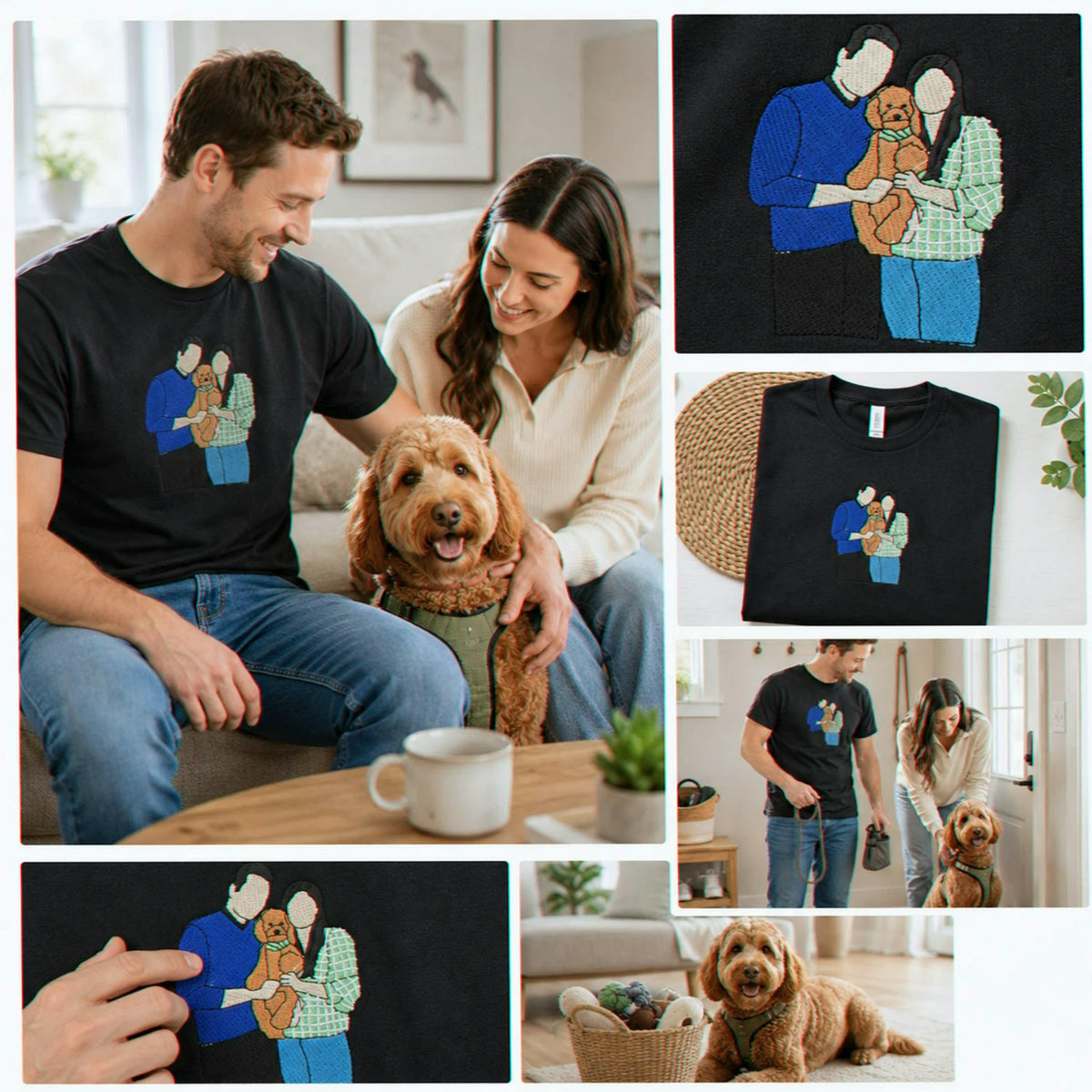 Custom Dog Dad Shirt With Pet Name T-Shirt, Embroidered Pet Photo Tee, Gifts For Best Dog Dad Ever