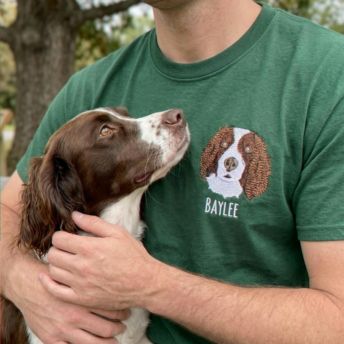 Custom Dog Portrait T-Shirt for Birthday Dad - Embroidered Pet Photo Tee & Name - Gift for Him
