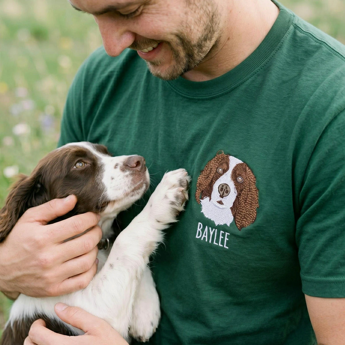 Custom Dog Portrait T-Shirt for Birthday Dad - Embroidered Pet Photo Tee & Name - Gift for Him