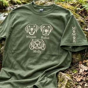 Custom Multiple Pet Photo T-Shirt for Men - Embroidered Dog Portrait, Name's Birthday Gift