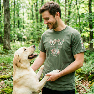 Custom Multiple Pet Photo T-Shirt for Men - Embroidered Dog Portrait, Name's Birthday Gift