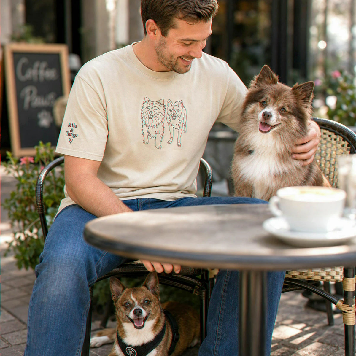 Custom Dog Outline T-shirt for Birthday Boyfriend - Minimalist Embroidered Pet Photo Tee & Name - Gift for Him