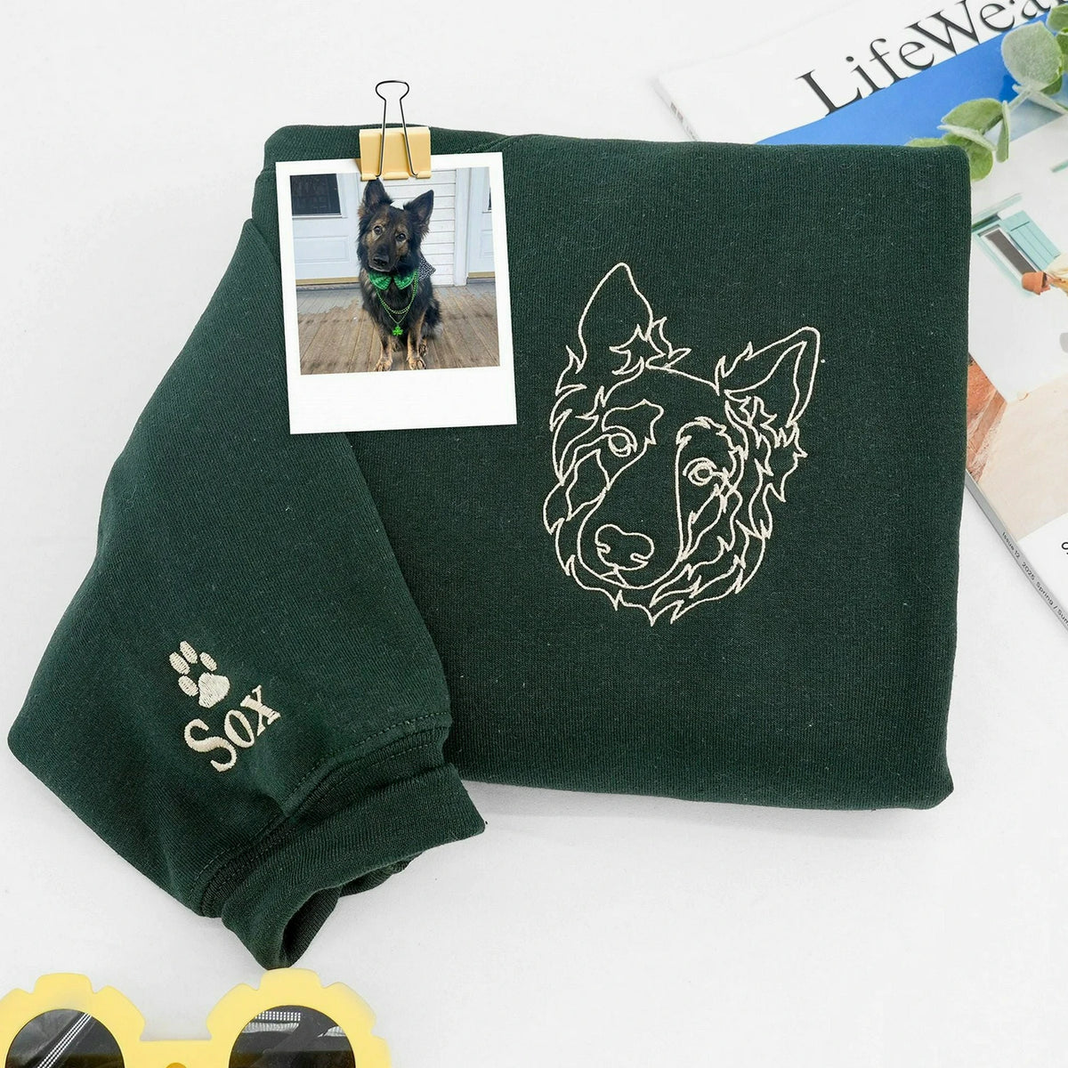 Custom Dog Portrait Embroidered Sweatshirt for Dog Dad, Personalized Pet Memorial Gift For Husband