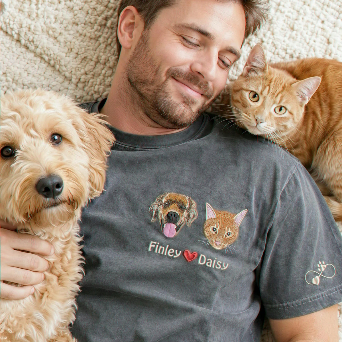 Custom Dog Portrait T-Shirt for Dad - Embroidered Face Photo Tee, Anniversary Gifts For Husband