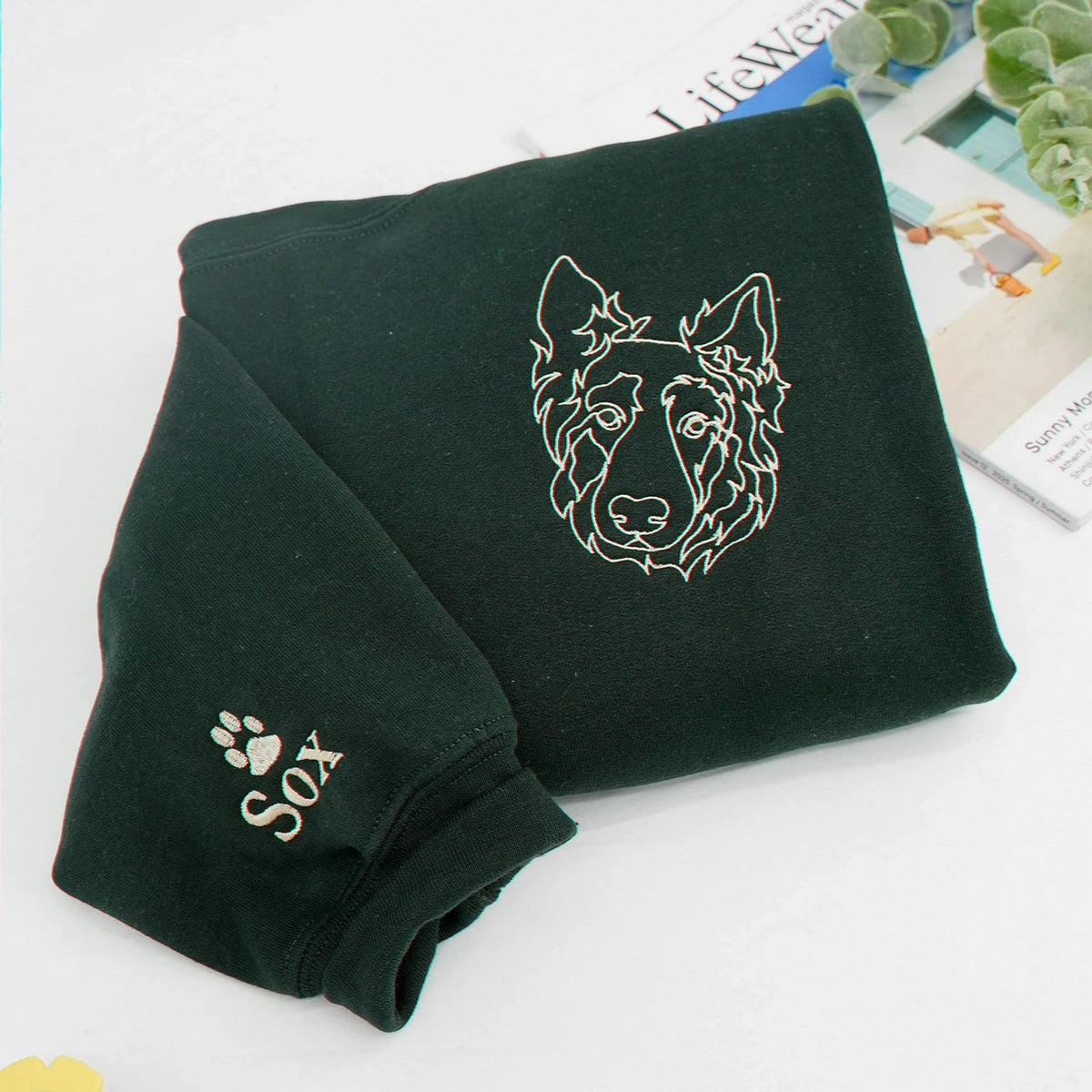 Custom Dog Portrait Embroidered Sweatshirt for Dog Dad, Personalized Pet Memorial Gift For Husband
