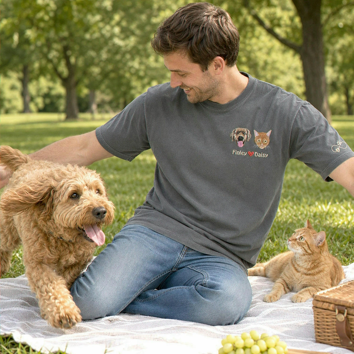 Custom Dog Portrait T-Shirt for Dad - Embroidered Face Photo Tee, Anniversary Gifts For Husband