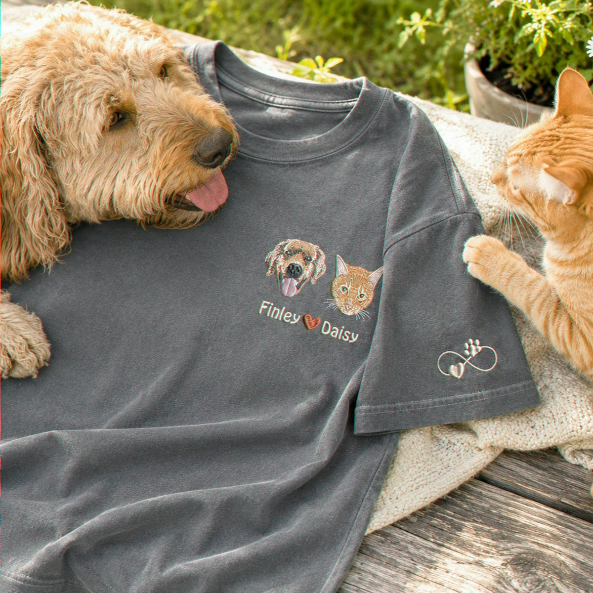 Custom Dog Portrait T-Shirt for Dad - Embroidered Face Photo Tee, Anniversary Gifts For Husband