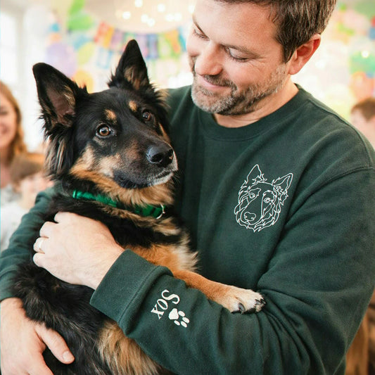 Custom Dog Portrait Embroidered Sweatshirt for Dog Dad, Personalized Pet Memorial Gift For Husband