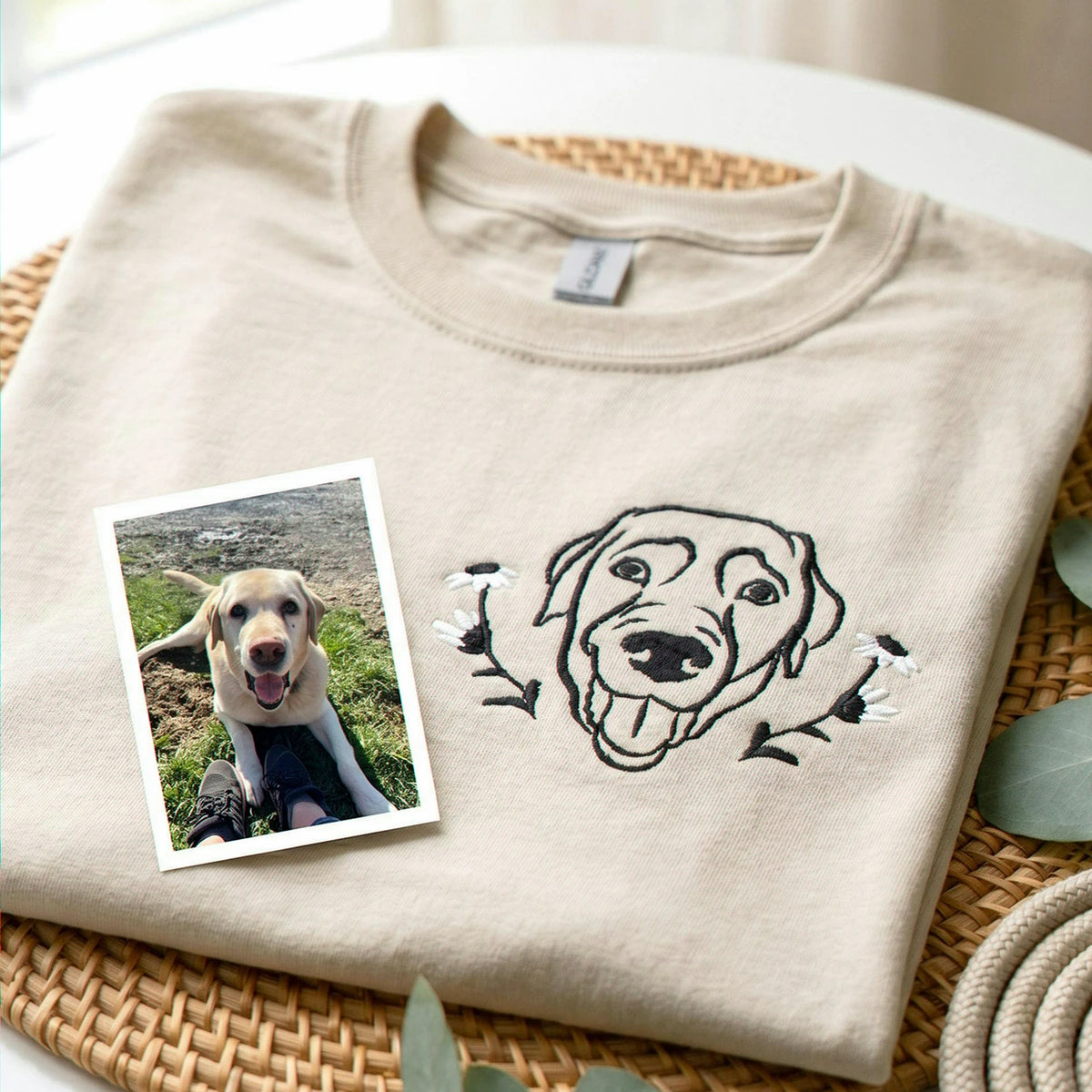 Sand Embroidered Lab Dog Portrait from photo T-Shirt for Dog Dad