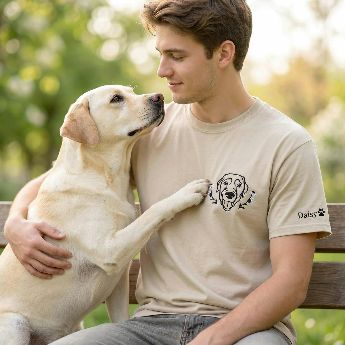 Custom Labrador Dog Portrait T-Shirt, Minimalist Embroidered Dog Face Line Art, Lab Dog Dad Gift