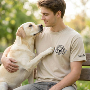 Custom Labrador Dog Portrait T-Shirt, Minimalist Embroidered Dog Face Line Art, Lab Dog Dad Gift