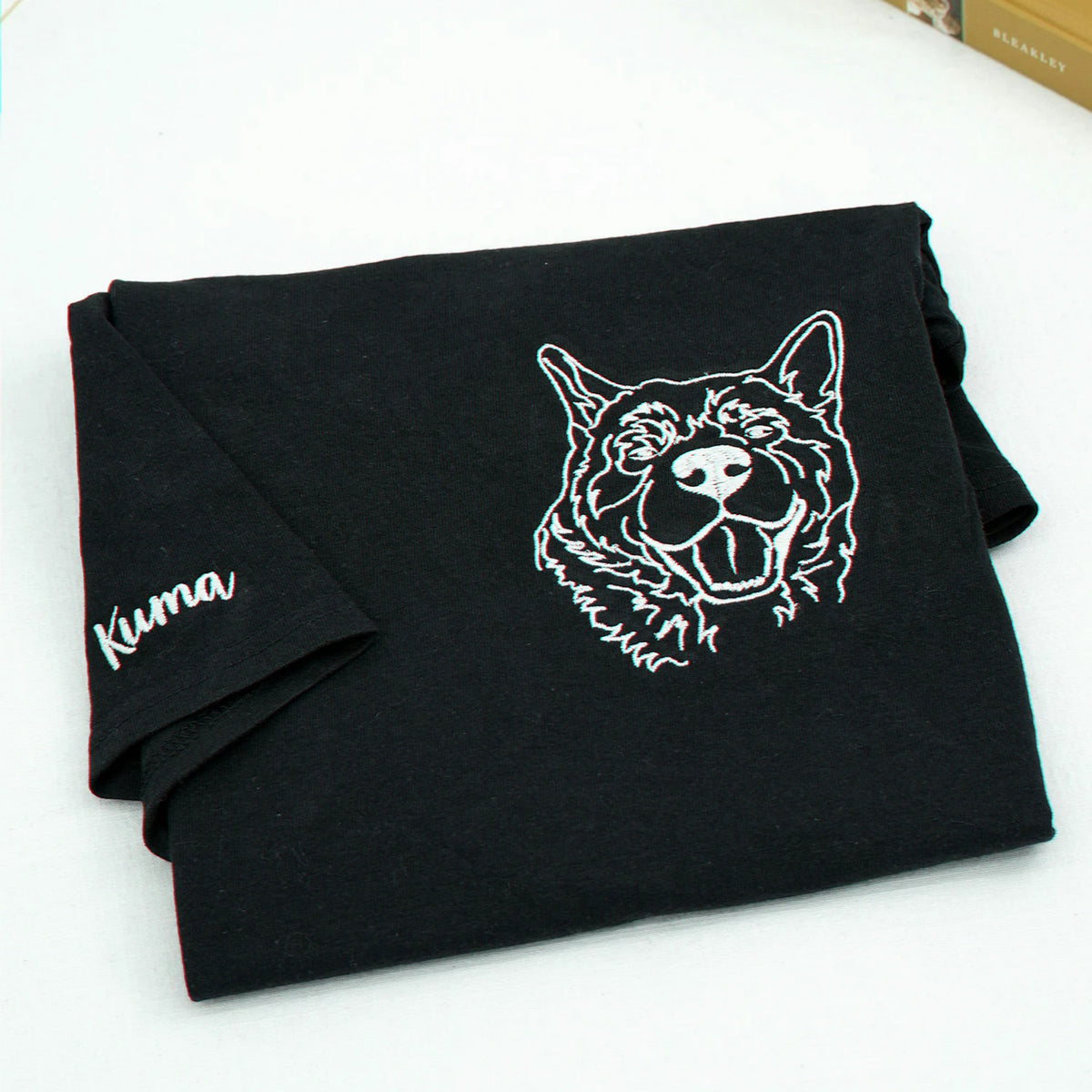 Custom Dog Outline T-shirt for Birthday Husband - Minimalist Embroidered Pet Photo Tee & Name - Gift for Him