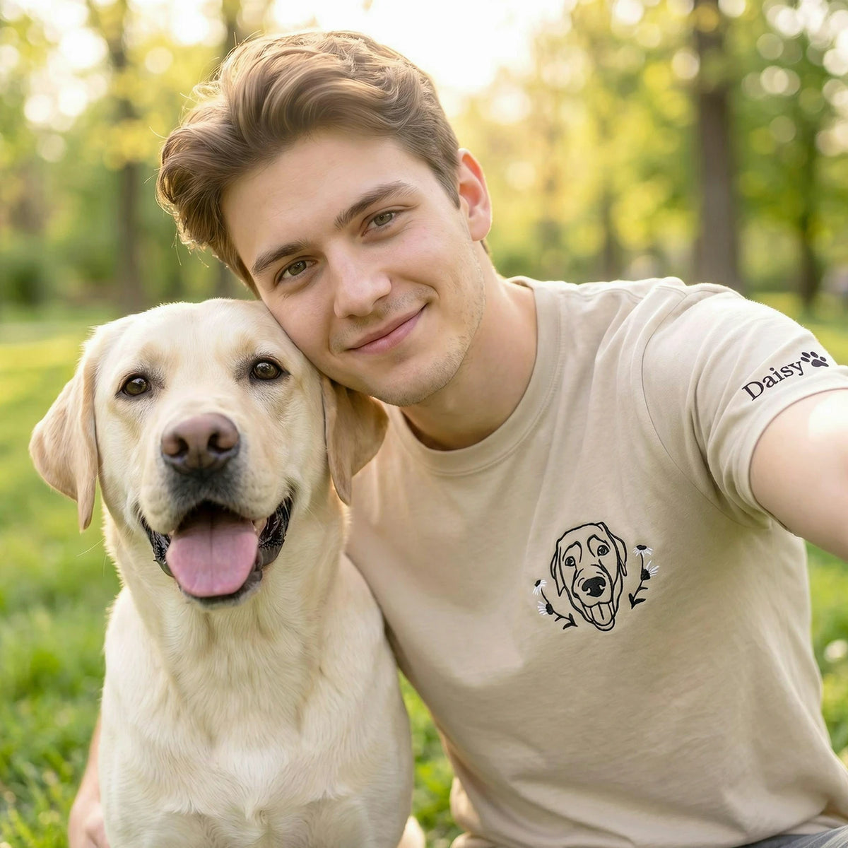 Custom Labrador Dog Portrait T-Shirt, Minimalist Embroidered Dog Face Line Art, Lab Dog Dad Gift