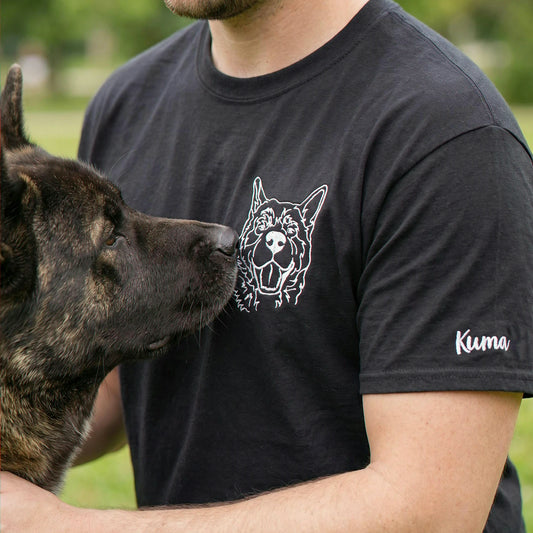 Custom German Shepherd Outline T-Shirt - Minimalist Embroidered Pet Photo Line Art Tee & Name for Dog Parent
