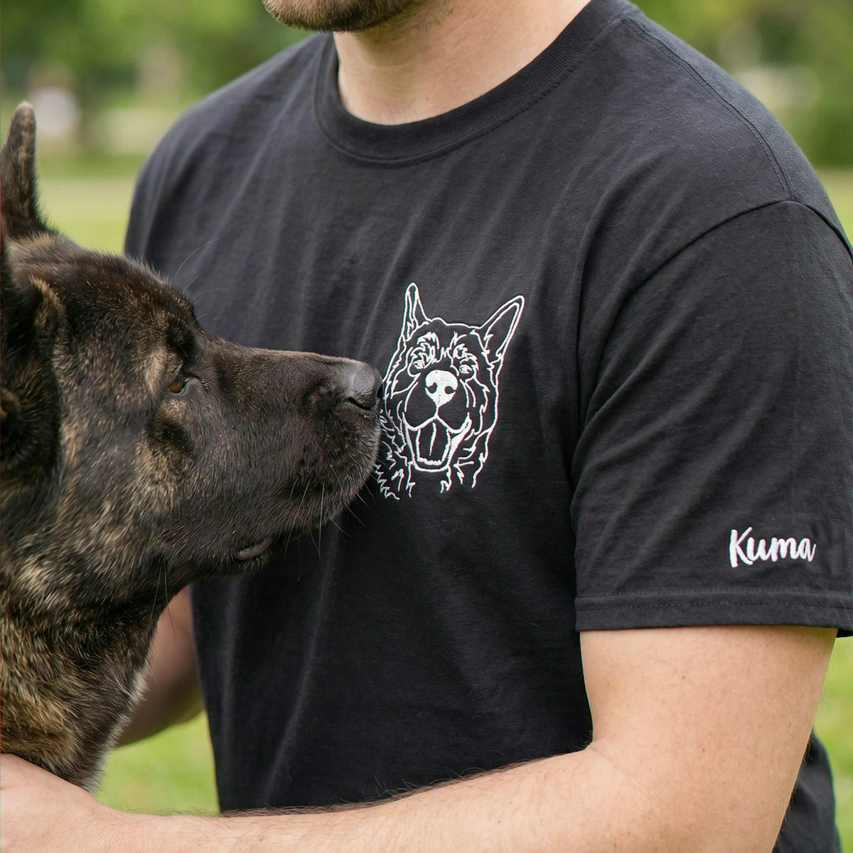 Custom Dog Outline T-shirt for Birthday Husband - Minimalist Embroidered Pet Photo Tee & Name - Gift for Him