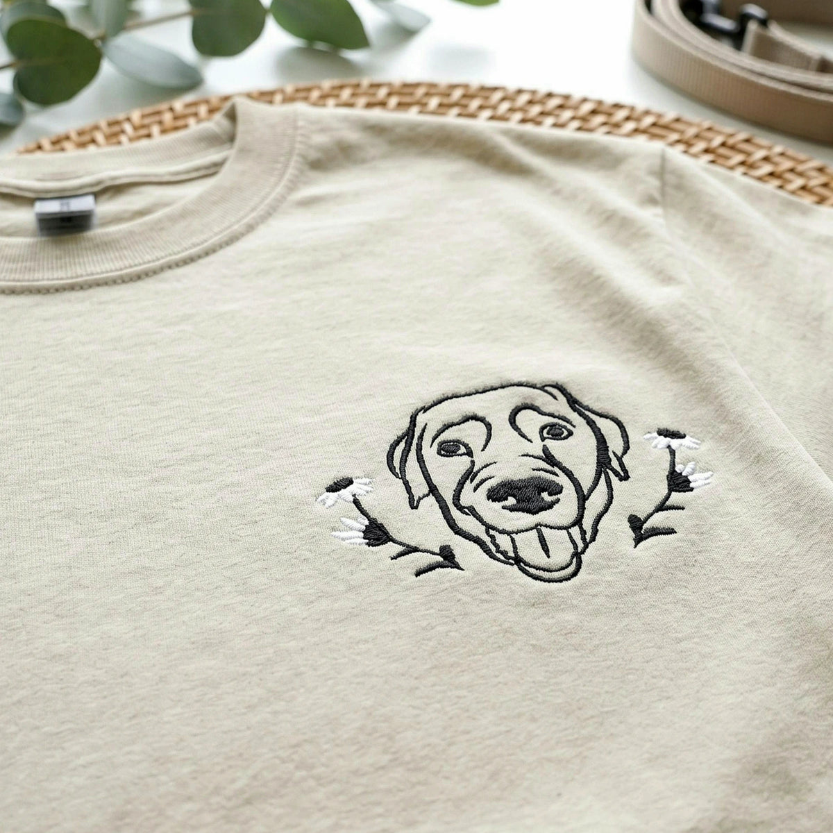 Custom Labrador Dog Portrait T-Shirt, Minimalist Embroidered Dog Face Line Art, Lab Dog Dad Gift