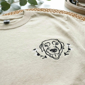 Custom Labrador Dog Portrait T-Shirt, Minimalist Embroidered Dog Face Line Art, Lab Dog Dad Gift