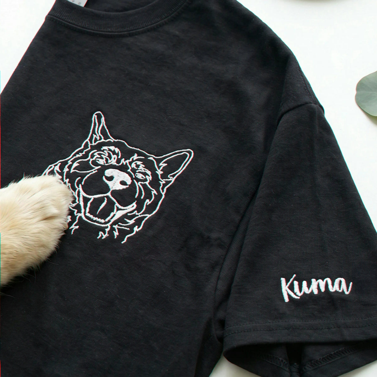 Custom Dog Outline T-shirt for Birthday Husband - Minimalist Embroidered Pet Photo Tee & Name - Gift for Him