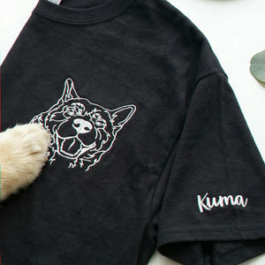 Custom Dog Outline T-shirt for Birthday Husband - Minimalist Embroidered Pet Photo Tee & Name - Gift for Him