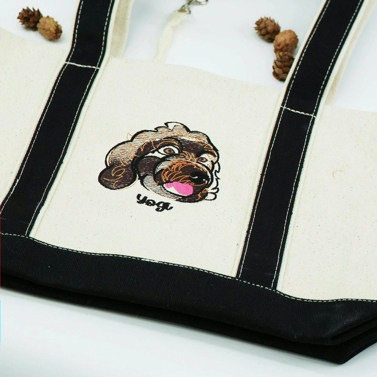 Custom Dog Outline Tote Bag for Birthday Dad - Minimalist Embroidered Pet Photo Canvas Tote & Name - Gift for Him