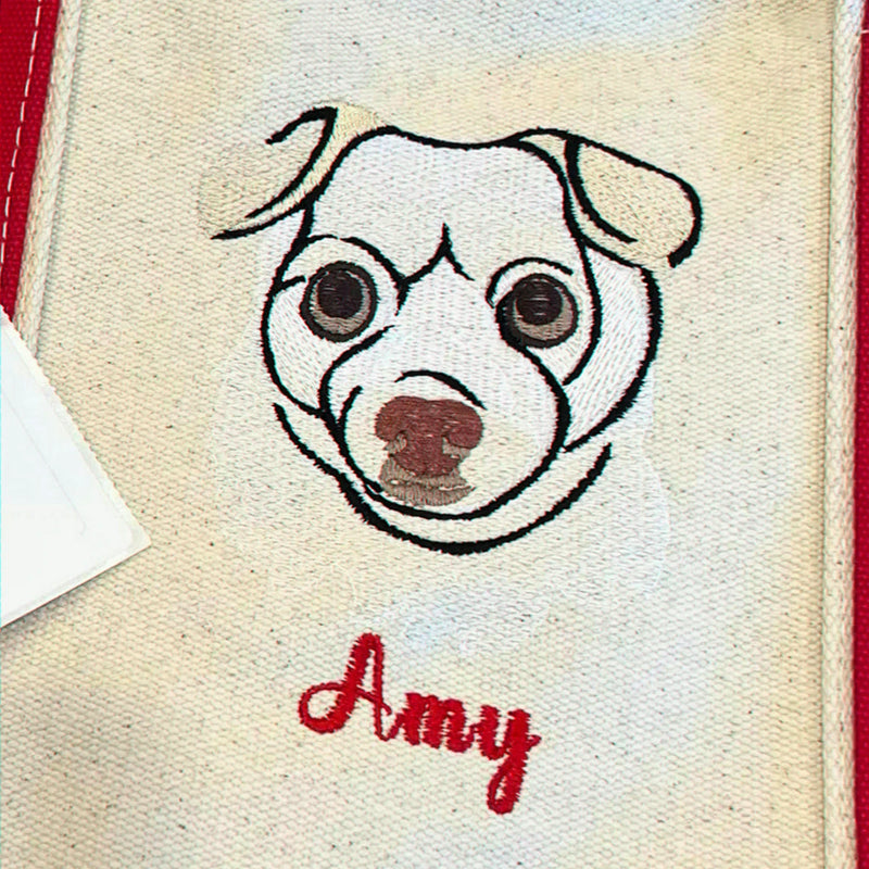 Custom Dog Outline Tote Bag for Birthday Dad - Minimalist Embroidered Pet Photo Canvas Tote & Name - Gift for Him