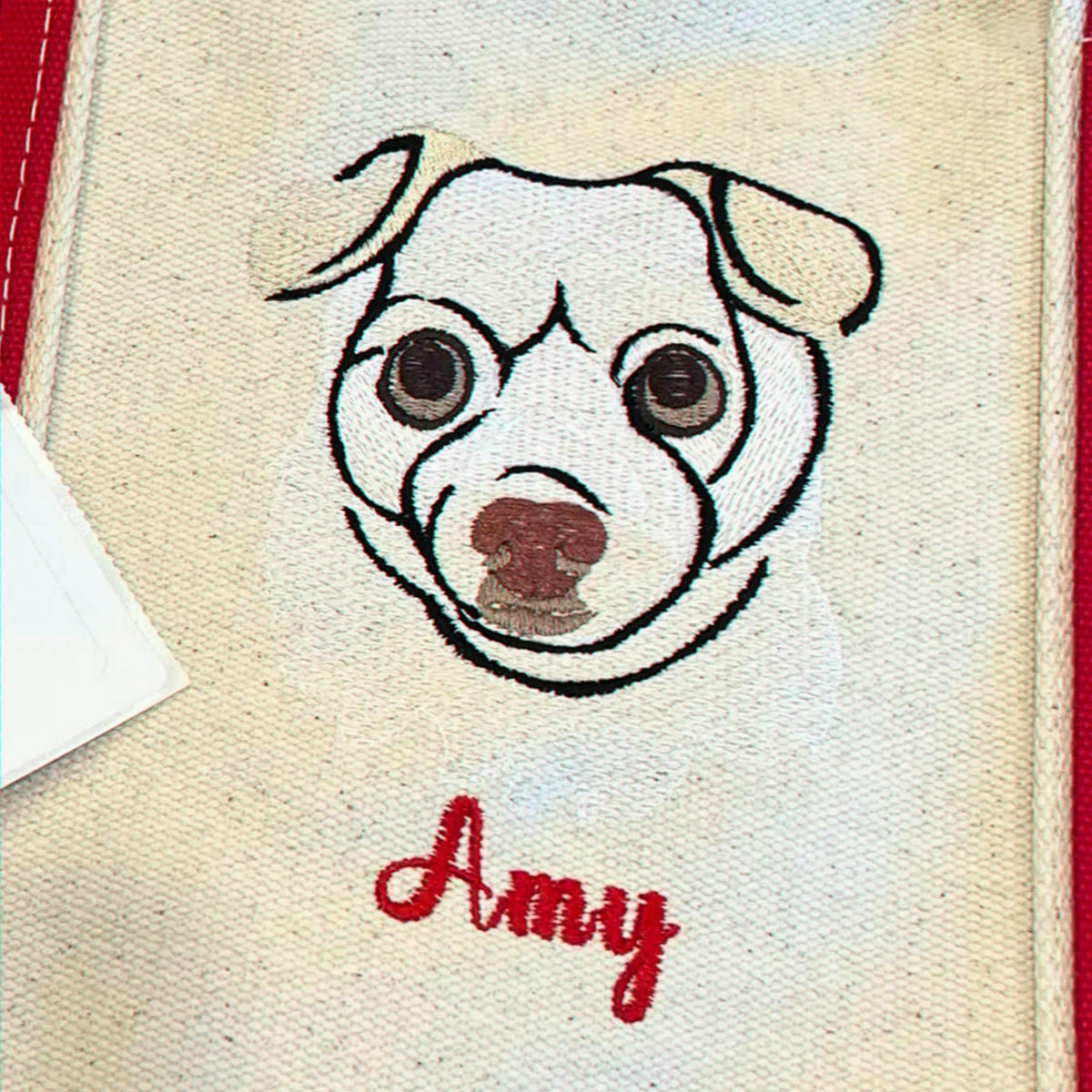 Custom Dog Outline Tote Bag for Birthday Dad - Minimalist Embroidered Pet Photo Canvas Tote & Name - Gift for Him